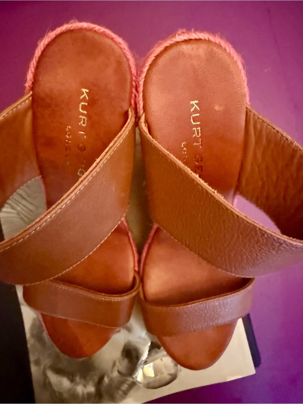 Kurt Geiger Brown Leather Multicolor Espadrille Wedge Sandals
